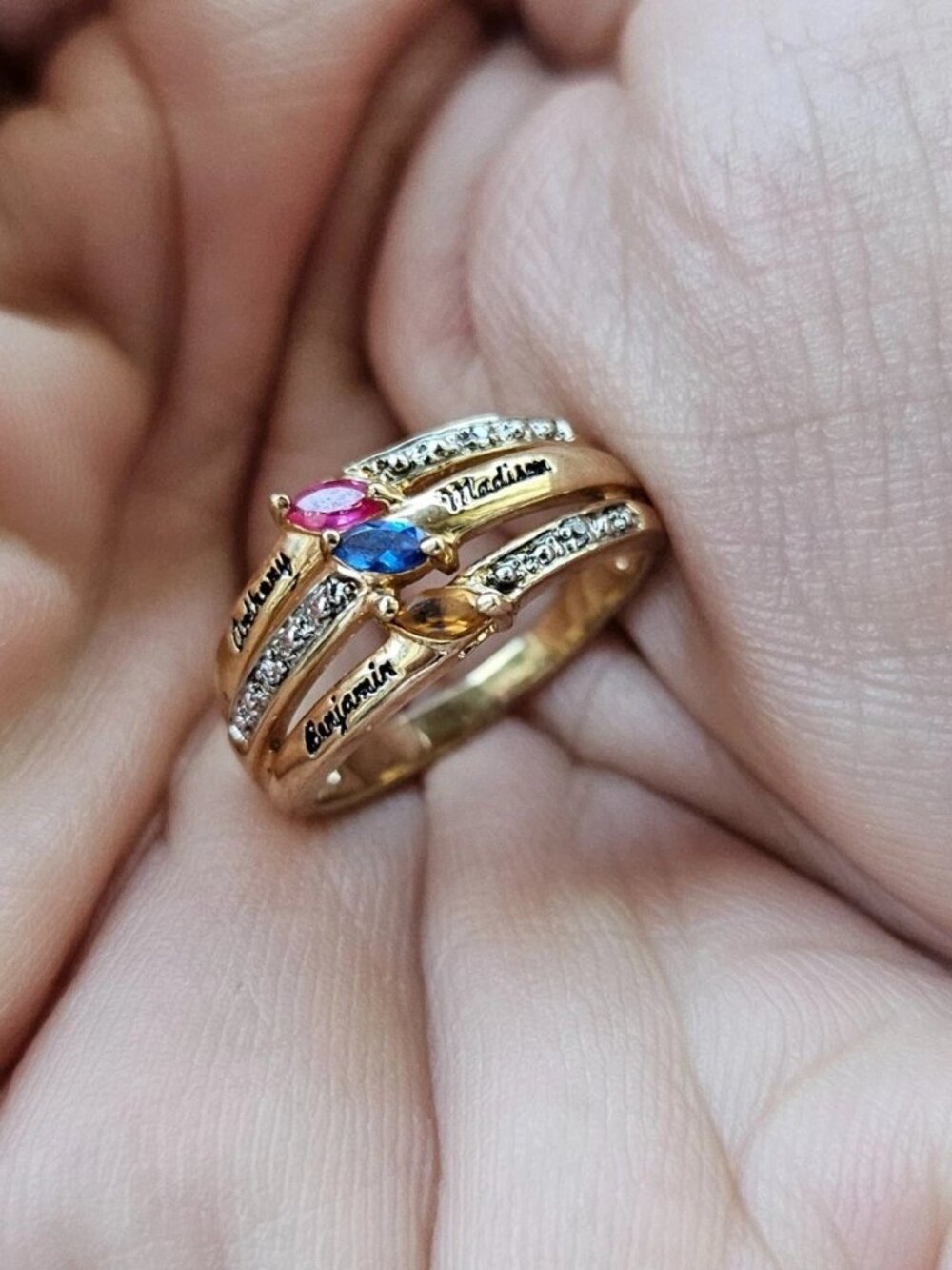 Personalized Name Ring with Multicolor Gemstone Gold Tone Fashion Jewelry Size 7